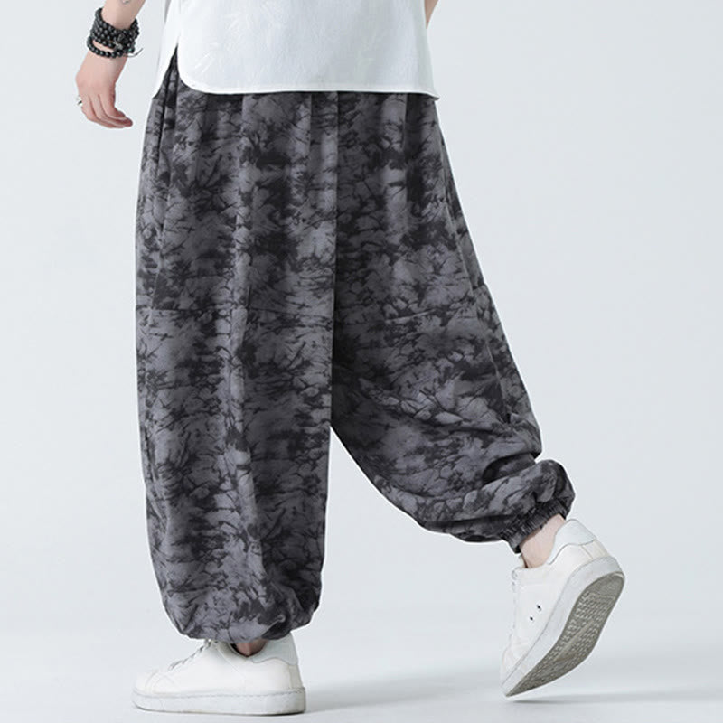 Pantaloni harem da uomo con tasche, motivo floreale, stile retrò casual con Buddha Stones - image 15