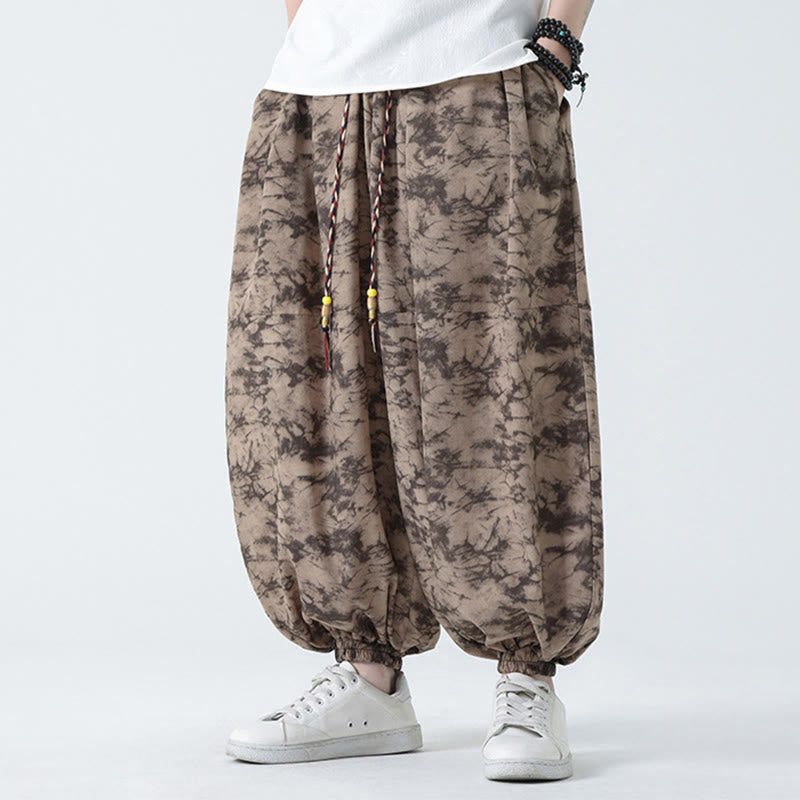 Pantaloni harem da uomo con tasche, motivo floreale, stile retrò casual con Buddha Stones - Abbronzatura - US/UK/AU48, EU58 (5XL) - image 1