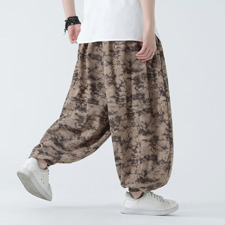 Pantaloni harem da uomo con tasche, motivo floreale, stile retrò casual con Buddha Stones - image 6