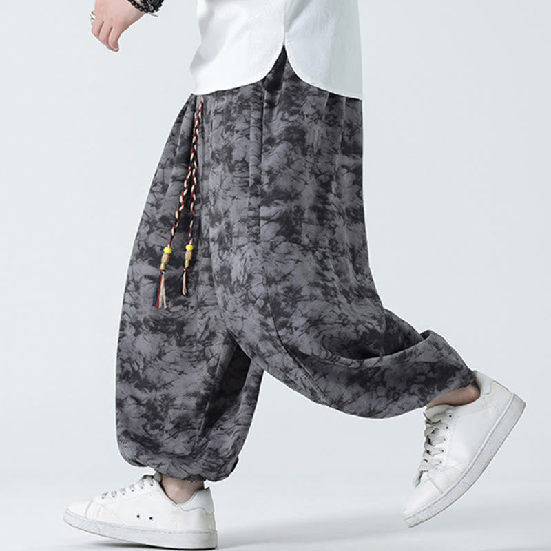 Pantaloni harem da uomo con tasche, motivo floreale, stile retrò casual con Buddha Stones - image 12