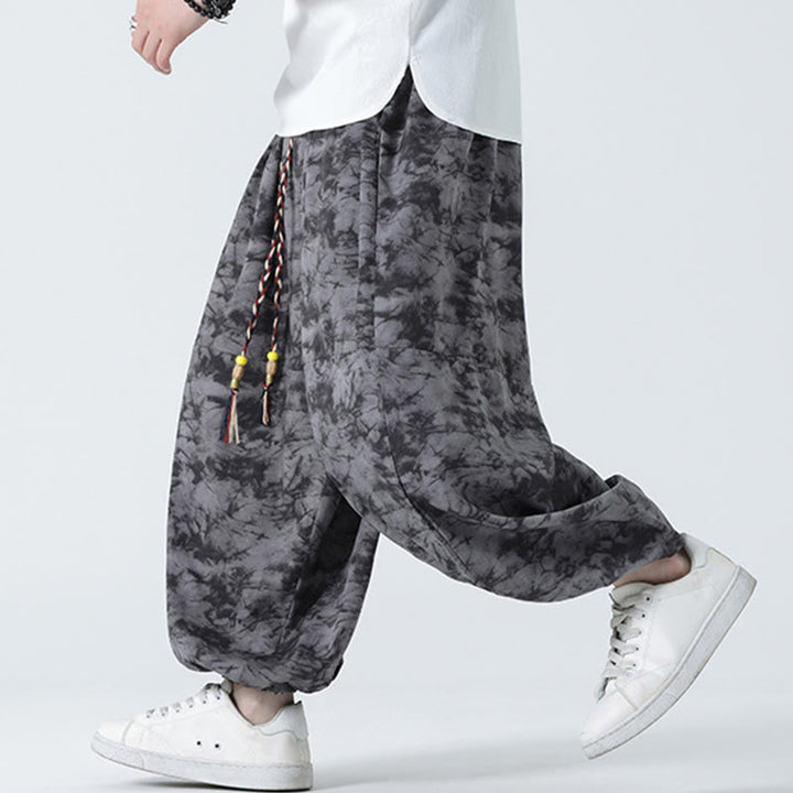 Pantaloni harem da uomo con tasche, motivo floreale, stile retrò casual con Buddha Stones - image 12