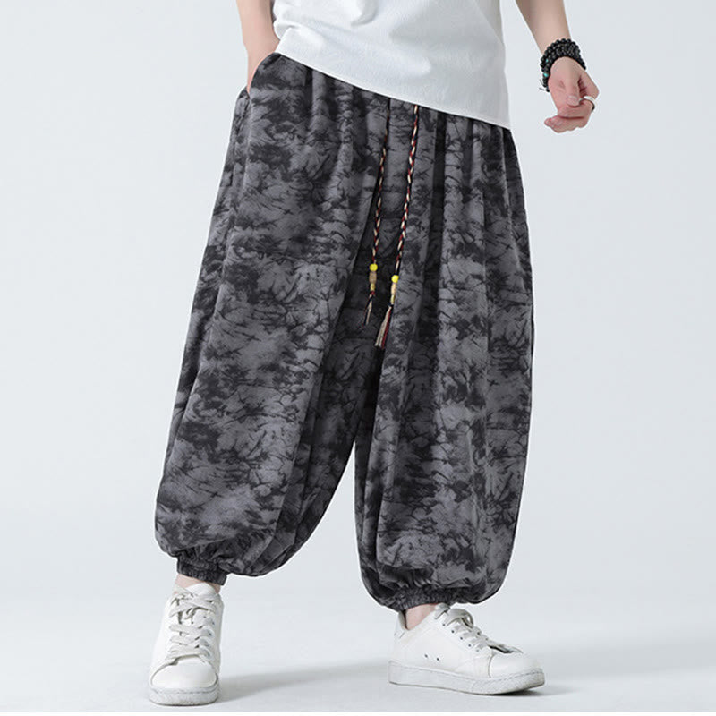 Pantaloni harem da uomo con tasche, motivo floreale, stile retrò casual con Buddha Stones - image 19