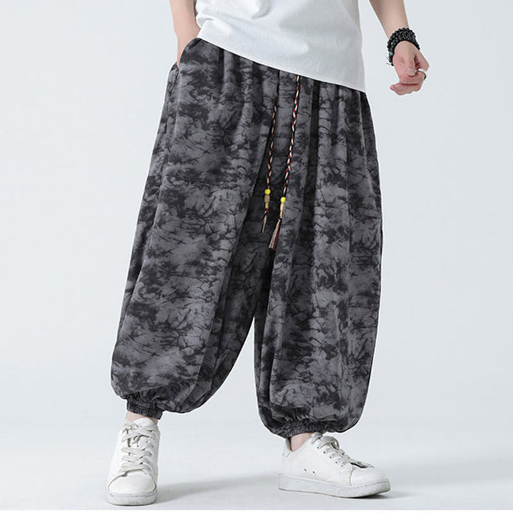 Pantaloni harem da uomo con tasche, motivo floreale, stile retrò casual con Buddha Stones - image 19