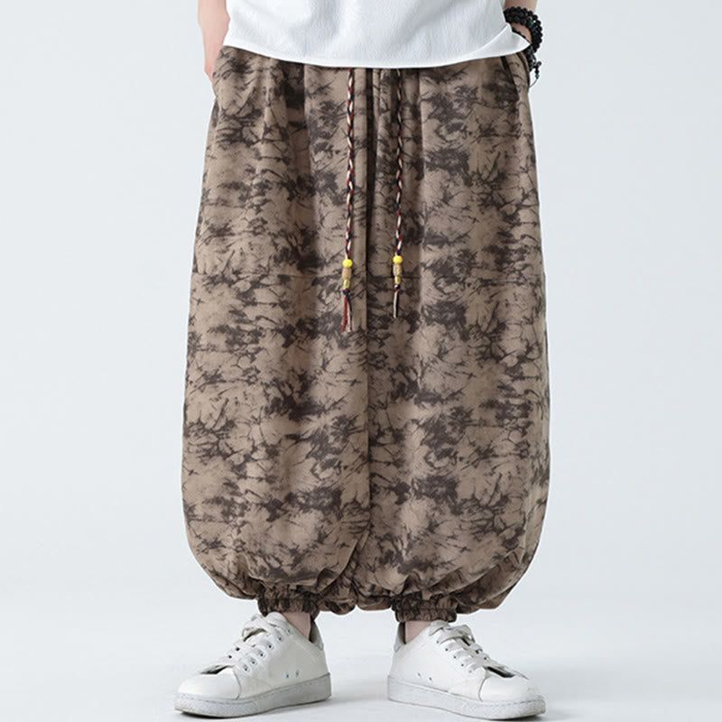 Pantaloni harem da uomo con tasche, motivo floreale, stile retrò casual con Buddha Stones - image 5