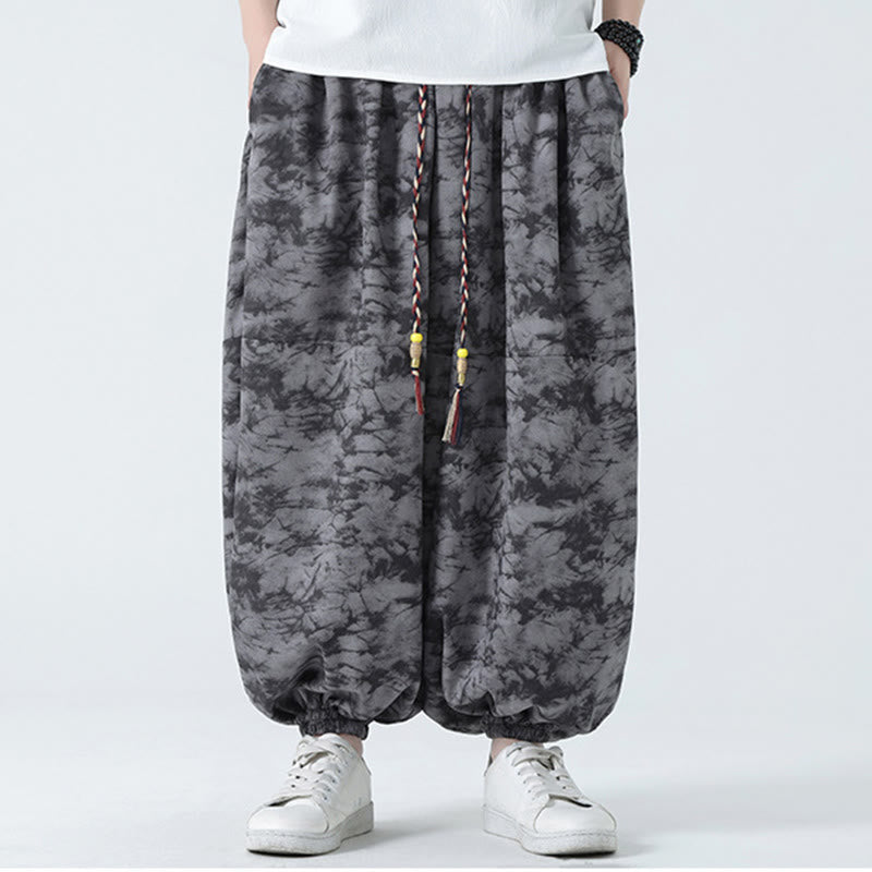 Pantaloni harem da uomo con tasche, motivo floreale, stile retrò casual con Buddha Stones - image 13