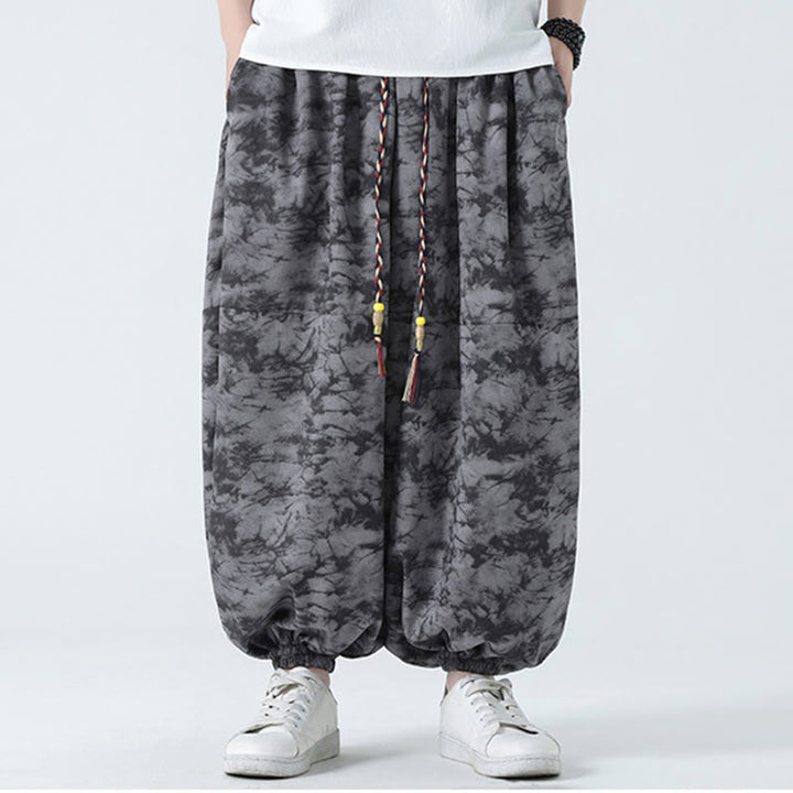 Pantaloni harem da uomo con tasche, motivo floreale, stile retrò casual con Buddha Stones - image 13