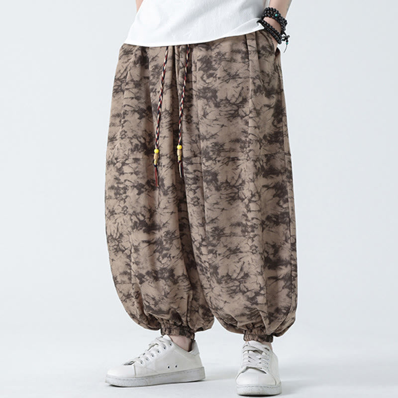 Pantaloni harem da uomo con tasche, motivo floreale, stile retrò casual con Buddha Stones - image 7