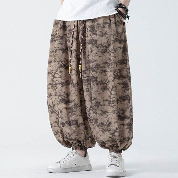 Pantaloni harem da uomo con tasche, motivo floreale, stile retrò casual con Buddha Stones - image 7