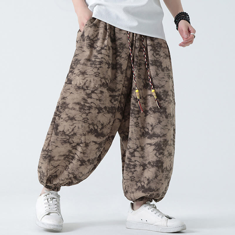 Pantaloni harem da uomo con tasche, motivo floreale, stile retrò casual con Buddha Stones - image 9