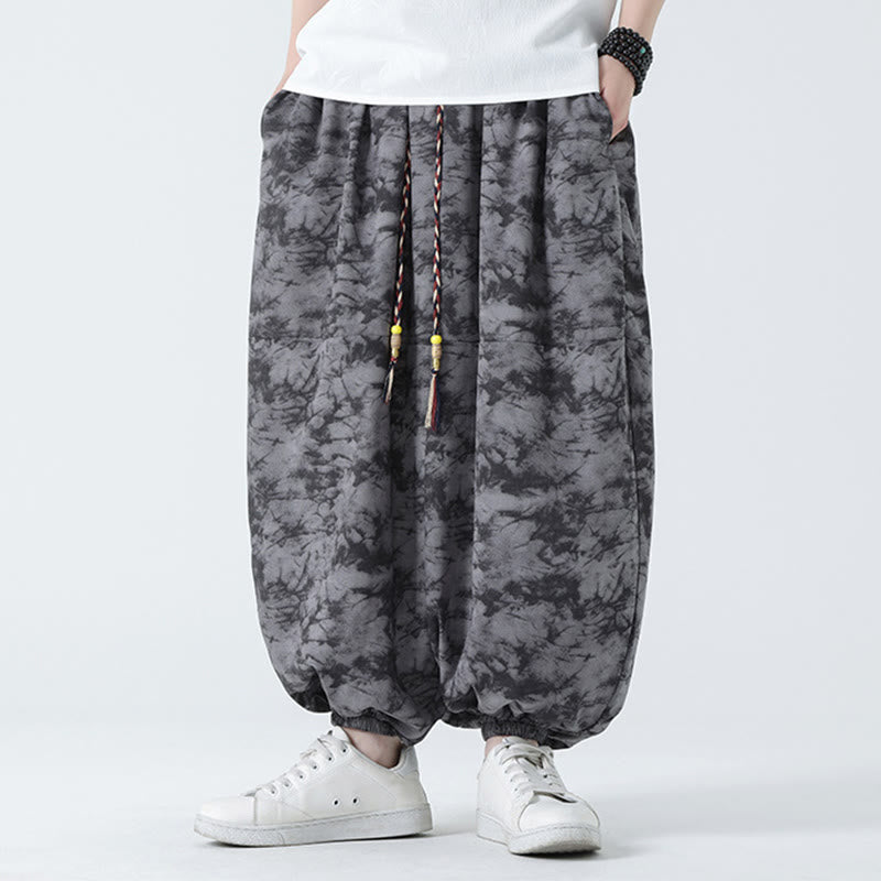 Pantaloni harem da uomo con tasche, motivo floreale, stile retrò casual con Buddha Stones - Grigio - US/UK/AU48, EU58 (5XL) - image 11