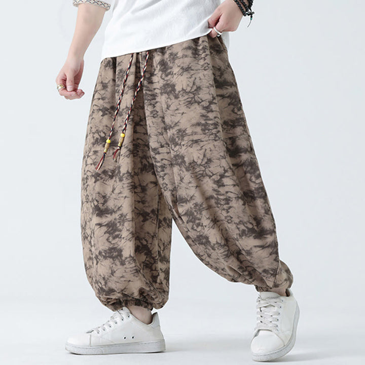 Pantaloni harem da uomo con tasche, motivo floreale, stile retrò casual con Buddha Stones - image 3