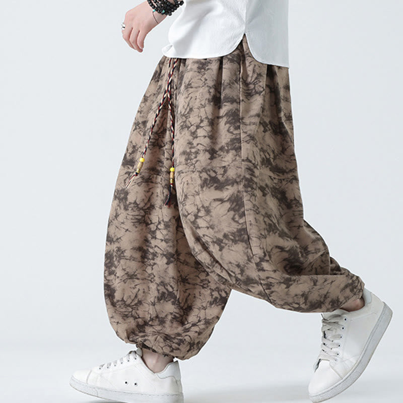 Pantaloni harem da uomo con tasche, motivo floreale, stile retrò casual con Buddha Stones - image 1