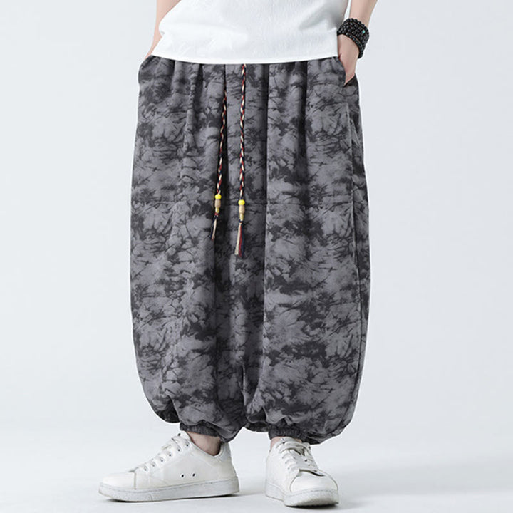 Pantaloni harem da uomo con tasche, motivo floreale, stile retrò casual con Buddha Stones - image 14