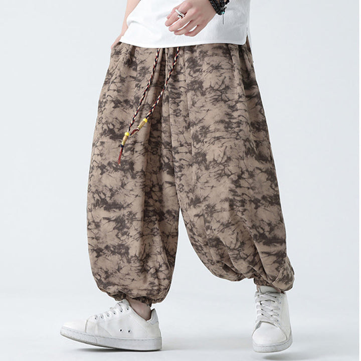 Pantaloni harem da uomo con tasche, motivo floreale, stile retrò casual con Buddha Stones - image 5