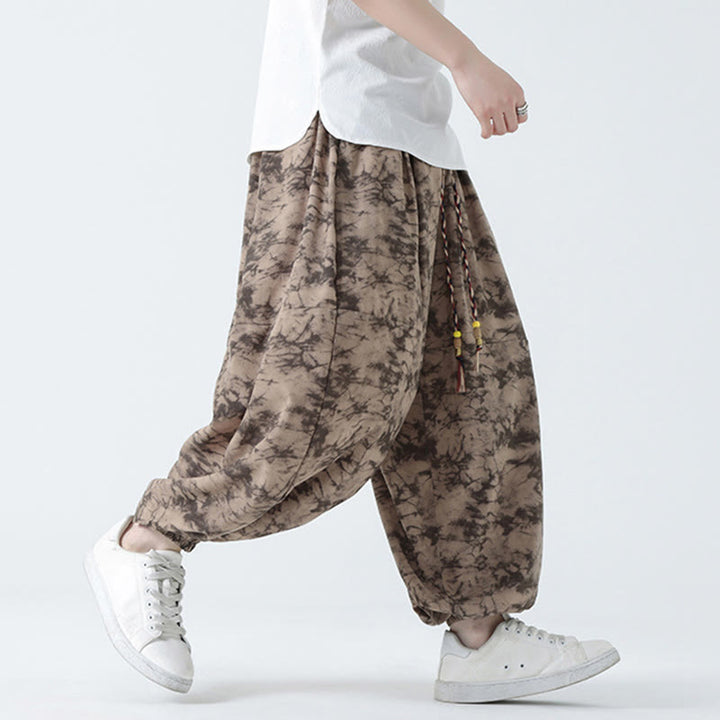 Pantaloni harem da uomo con tasche, motivo floreale, stile retrò casual con Buddha Stones - image 3