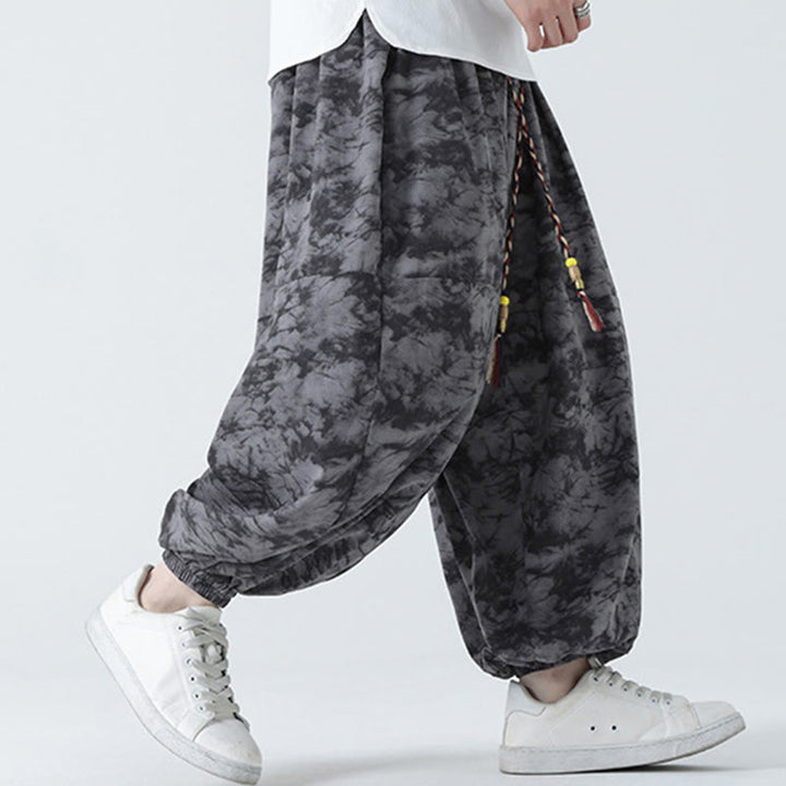 Pantaloni harem da uomo con tasche, motivo floreale, stile retrò casual con Buddha Stones - image 17