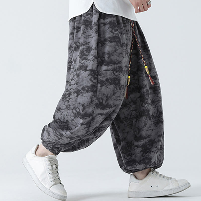 Pantaloni harem da uomo con tasche, motivo floreale, stile retrò casual con Buddha Stones - image 16