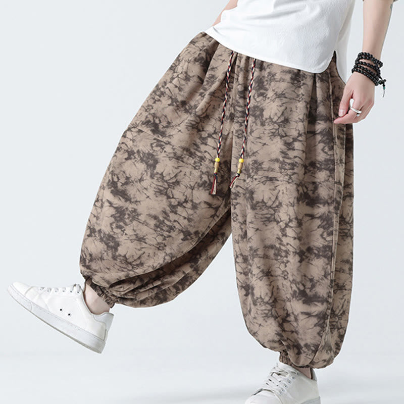 Pantaloni harem da uomo con tasche, motivo floreale, stile retrò casual con Buddha Stones - image 10