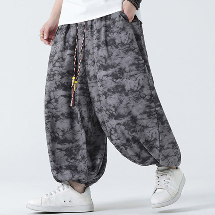 Pantaloni harem da uomo con tasche, motivo floreale, stile retrò casual con Buddha Stones - image 19