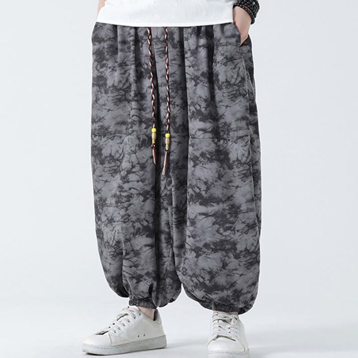 Pantaloni harem da uomo con tasche, motivo floreale, stile retrò casual con Buddha Stones - image 18