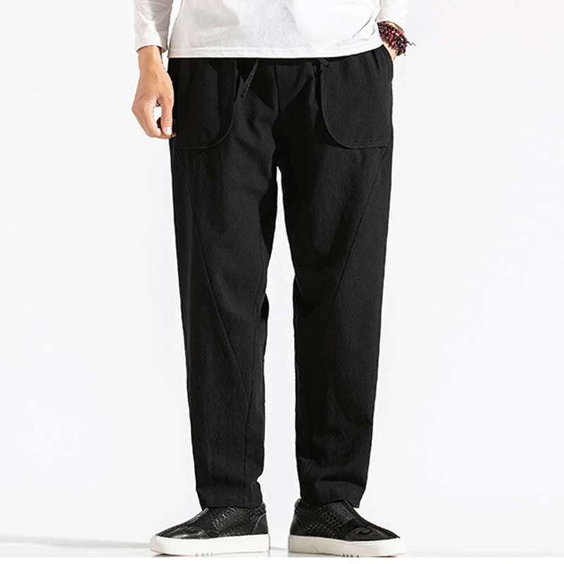 Pantaloni harem da uomo in cotone con tasche, modello Buddha Stones, stile retrò casual e coulisse - Nero - US/UK/AU46, EU56 (5XL) - image 14