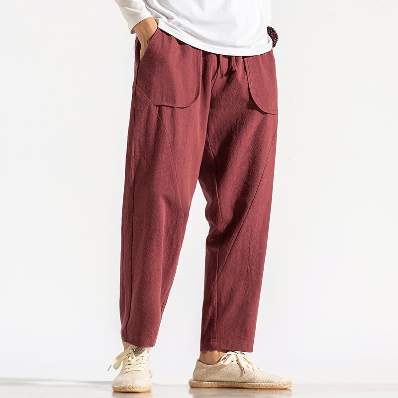 Pantaloni harem da uomo in cotone con tasche, modello Buddha Stones, stile retrò casual e coulisse - Cremisi - US/UK/AU46, EU56 (5XL) - image 7