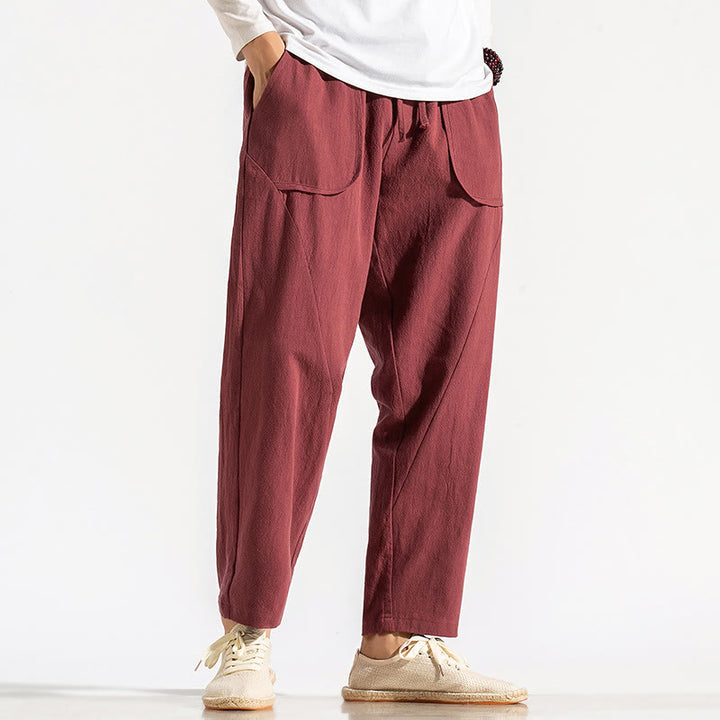 Pantaloni harem da uomo in cotone con tasche, modello Buddha Stones, stile retrò casual e coulisse - Cremisi - US/UK/AU46, EU56 (5XL) - image 7