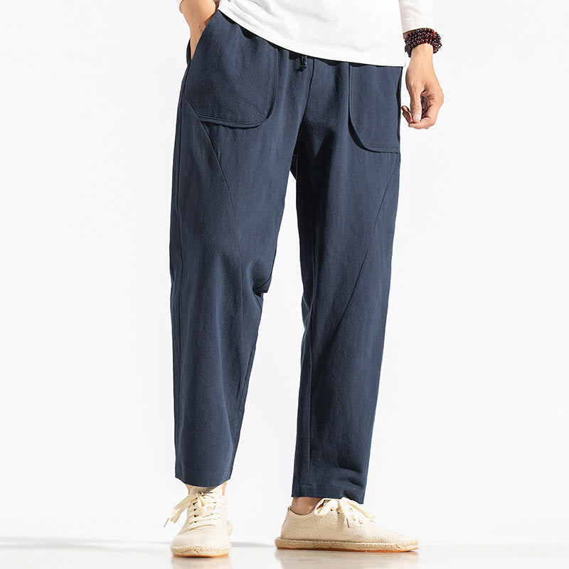 Pantaloni harem da uomo in cotone con tasche, modello Buddha Stones, stile retrò casual e coulisse - Blu scuro - US/UK/AU46, EU56 (5XL) - image 1