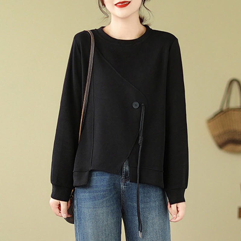 Felpa da donna in cotone con scollo rotondo e bottoni semplici Buddha Stones Fall  - image 2