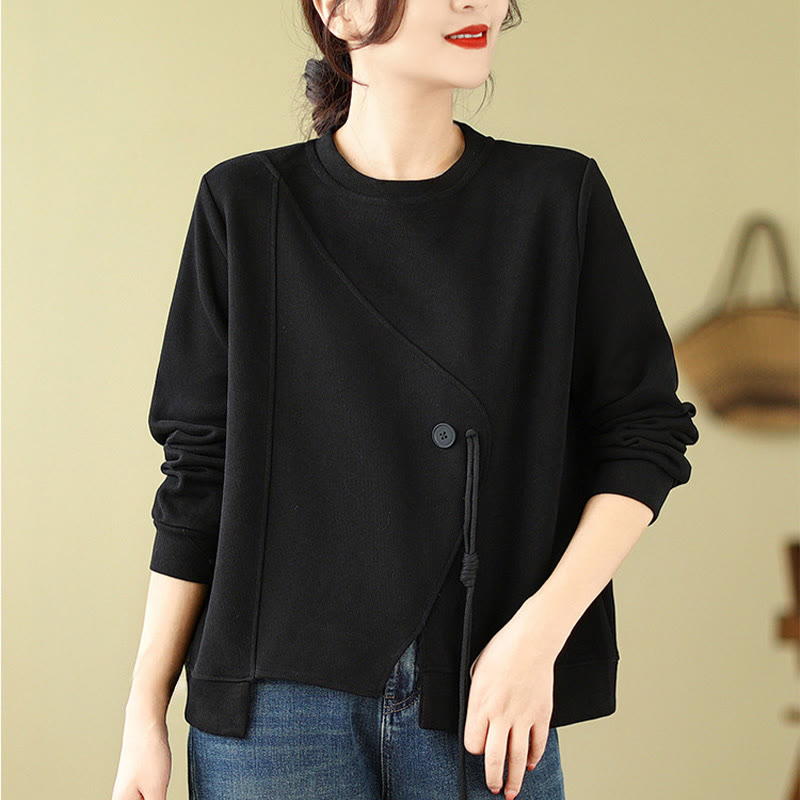 Felpa da donna in cotone con scollo rotondo e bottoni semplici Buddha Stones Fall  - Nero - US12, UK/AU16, EU44 (2XL) - image 1