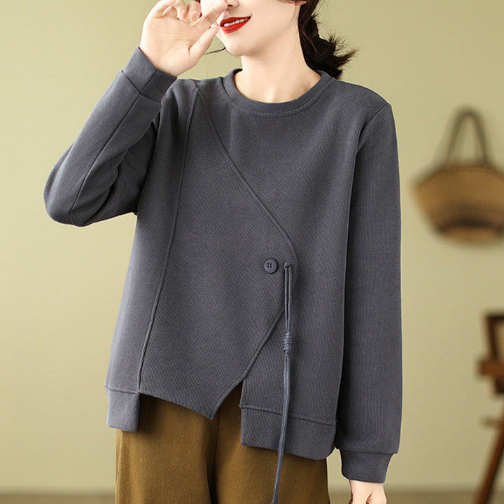 Felpa da donna in cotone con scollo rotondo e bottoni semplici Buddha Stones Fall  - Grigio scuro - US12, UK/AU16, EU44 (2XL) - image 7