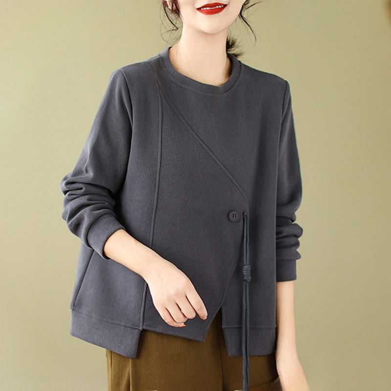 Felpa da donna in cotone con scollo rotondo e bottoni semplici Buddha Stones Fall  - image 8