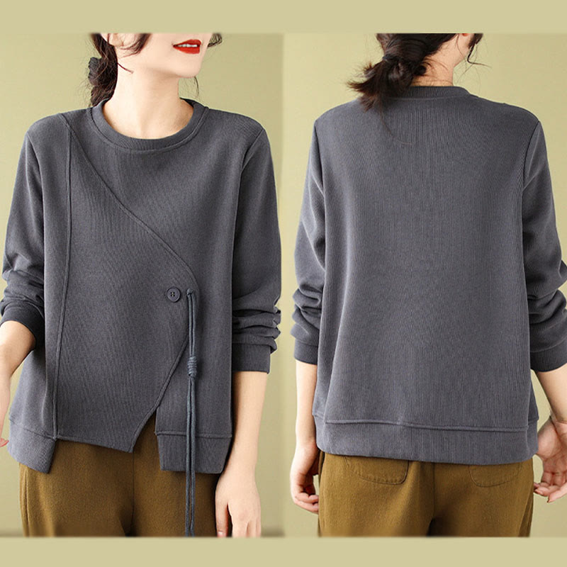 Felpa da donna in cotone con scollo rotondo e bottoni semplici Buddha Stones Fall  - image 11