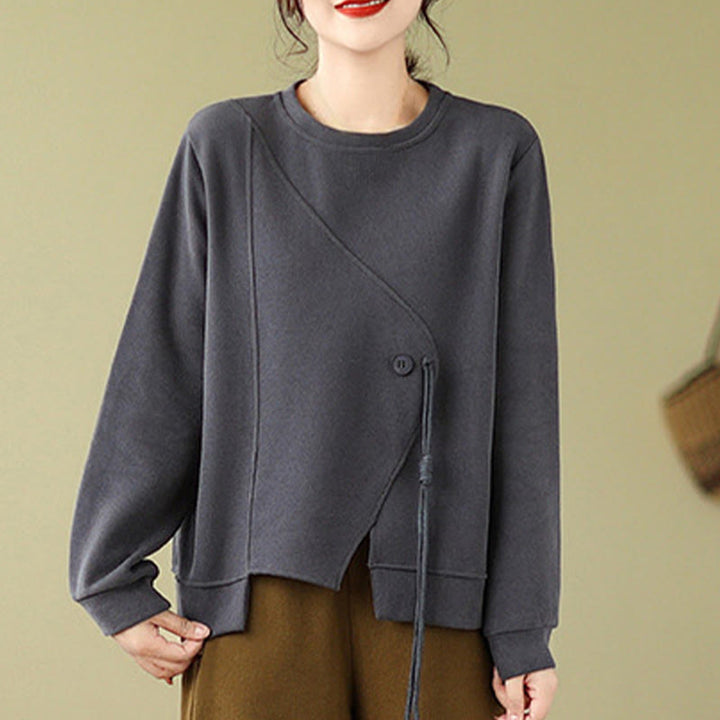 Felpa da donna in cotone con scollo rotondo e bottoni semplici Buddha Stones Fall  - image 9