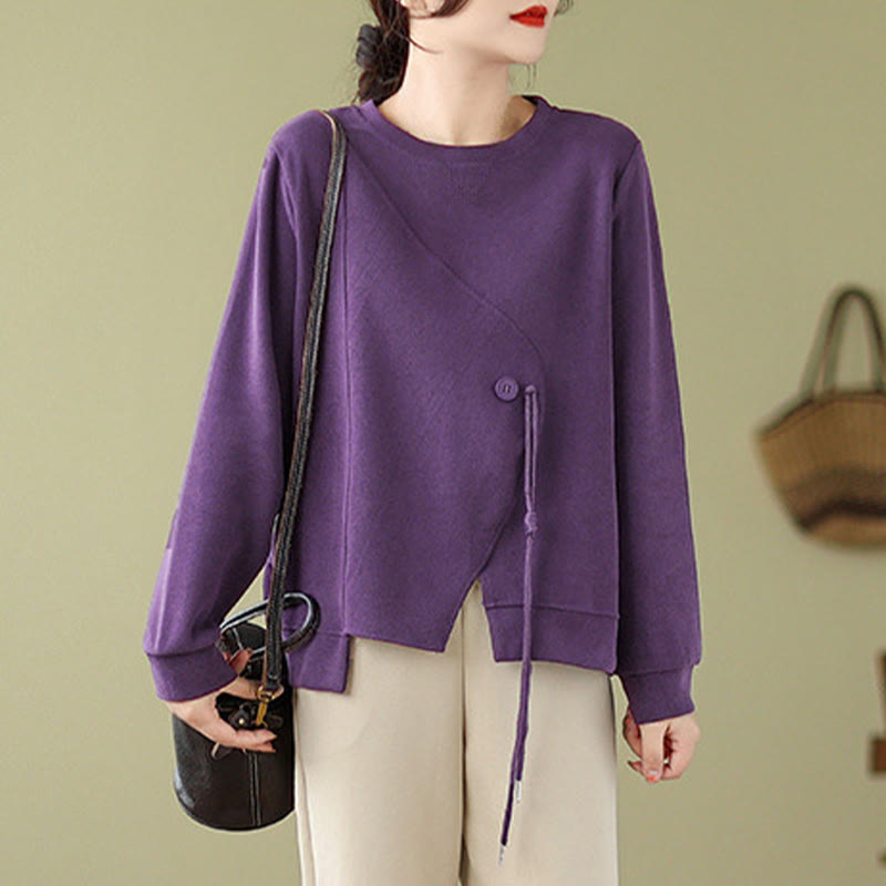 Felpa da donna in cotone con scollo rotondo e bottoni semplici Buddha Stones Fall  - image 14