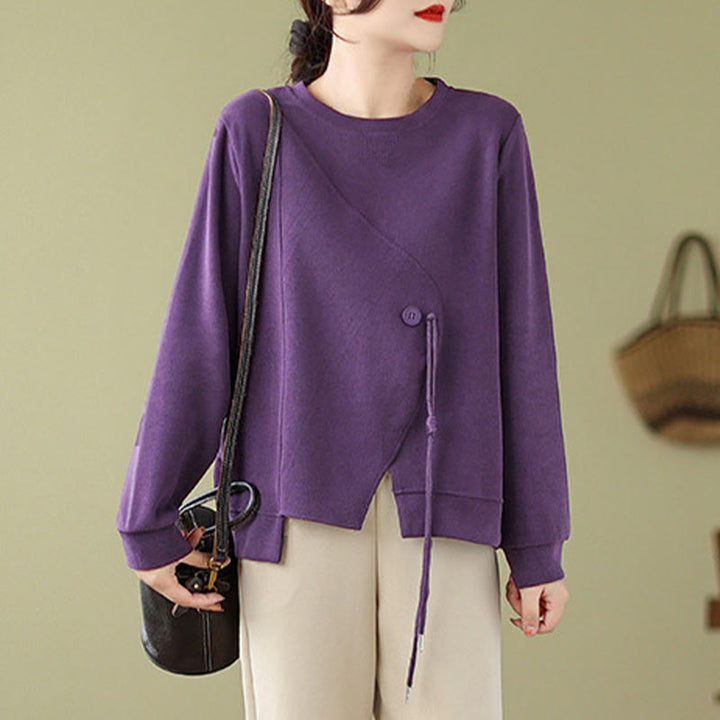 Felpa da donna in cotone con scollo rotondo e bottoni semplici Buddha Stones Fall  - image 14