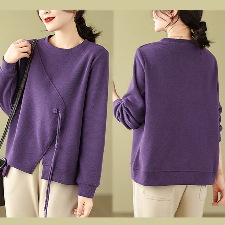 Felpa da donna in cotone con scollo rotondo e bottoni semplici Buddha Stones Fall  - image 17