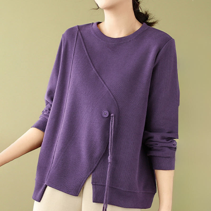 Felpa da donna in cotone con scollo rotondo e bottoni semplici Buddha Stones Fall  - Viola - US12, UK/AU16, EU44 (2XL) - image 12