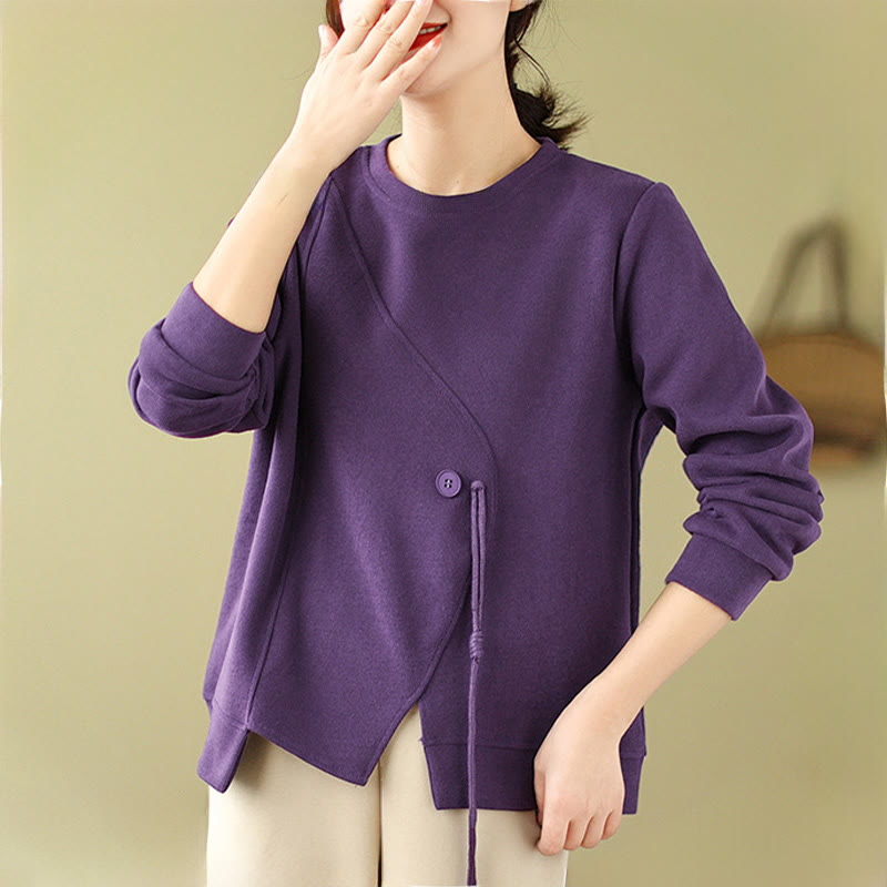 Felpa da donna in cotone con scollo rotondo e bottoni semplici Buddha Stones Fall  - image 13