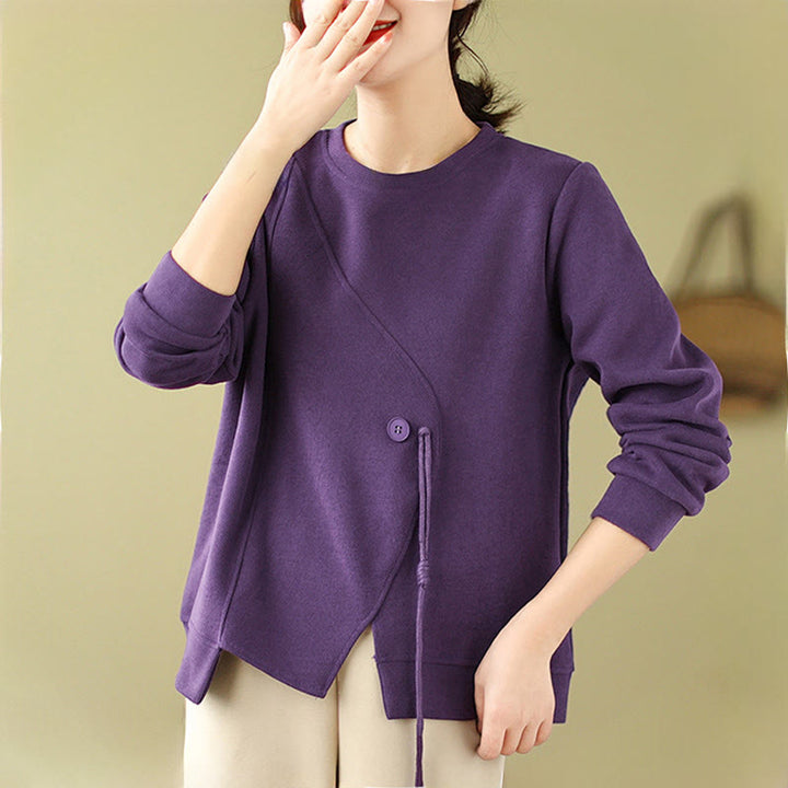 Felpa da donna in cotone con scollo rotondo e bottoni semplici Buddha Stones Fall  - image 13