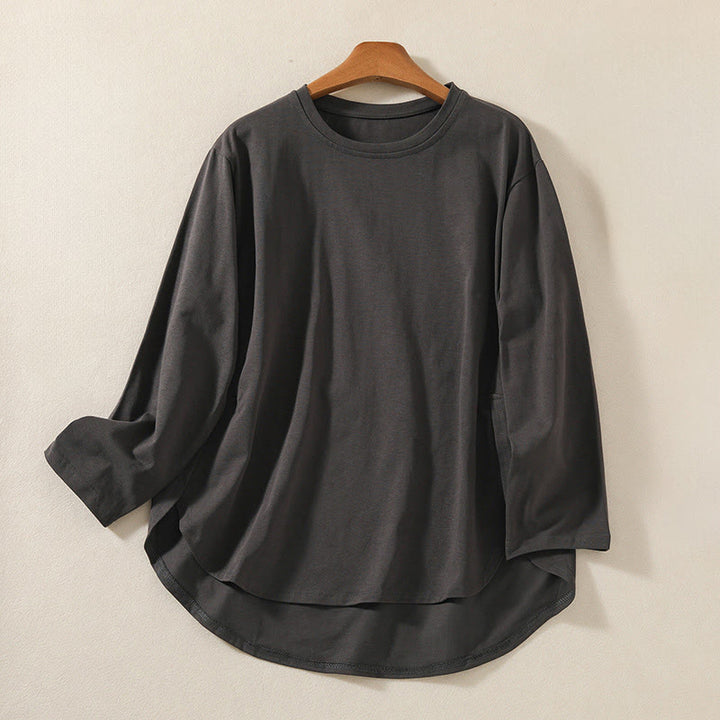 Maglietta casual da donna in puro cotone e lino con orlo irregolare e maniche lunghe Buddha Stones - Grigio scuro - US14, UK/AU18, EU46 (2XL) - image 14