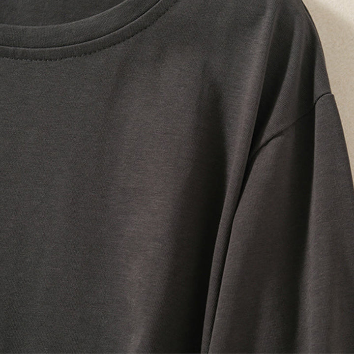 Maglietta casual da donna in puro cotone e lino con orlo irregolare e maniche lunghe Buddha Stones - image 15