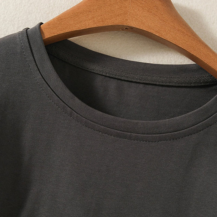 Maglietta casual da donna in puro cotone e lino con orlo irregolare e maniche lunghe Buddha Stones - image 15