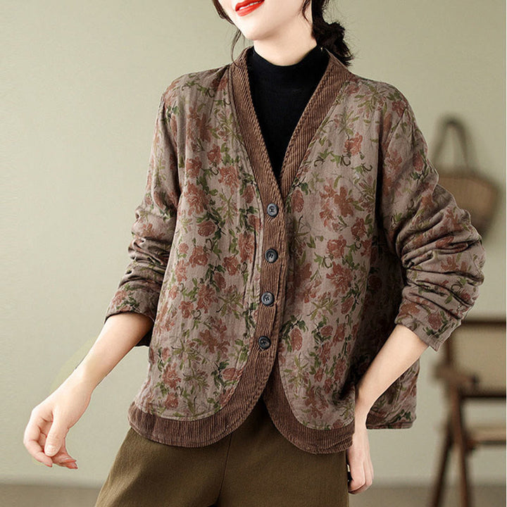 Giacca imbottita in cotone jacquard con motivo floreale Buddha Stones da donna - image 4