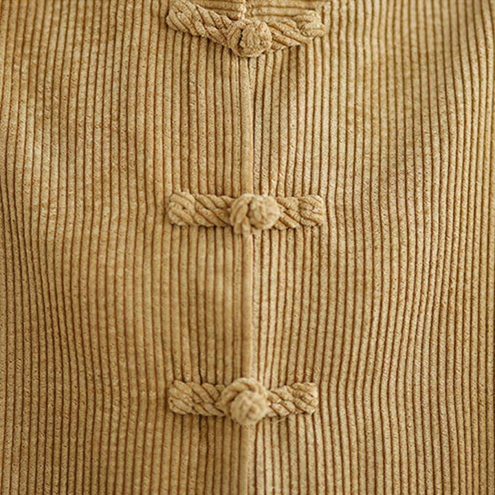 Giacca da donna in velluto a coste di cotone e lino con bottoni a rana e collo alto Buddha Stones - image 7