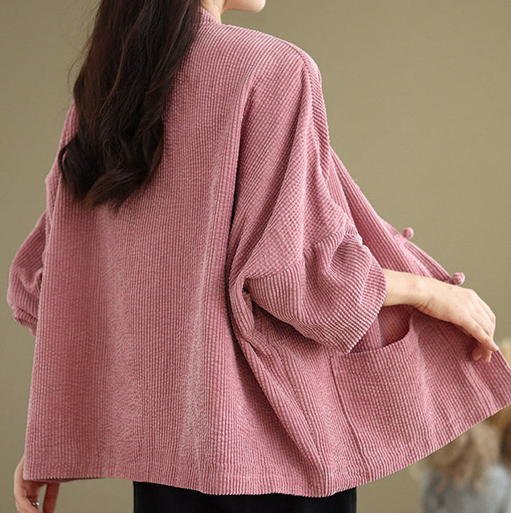 Giacca da donna in velluto a coste con bottoni a rana e collo alto Buddha Stones - image 11