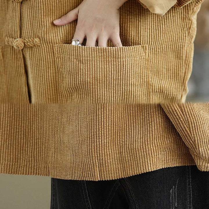 Giacca da donna in velluto a coste con bottoni a rana e collo alto Buddha Stones - image 7