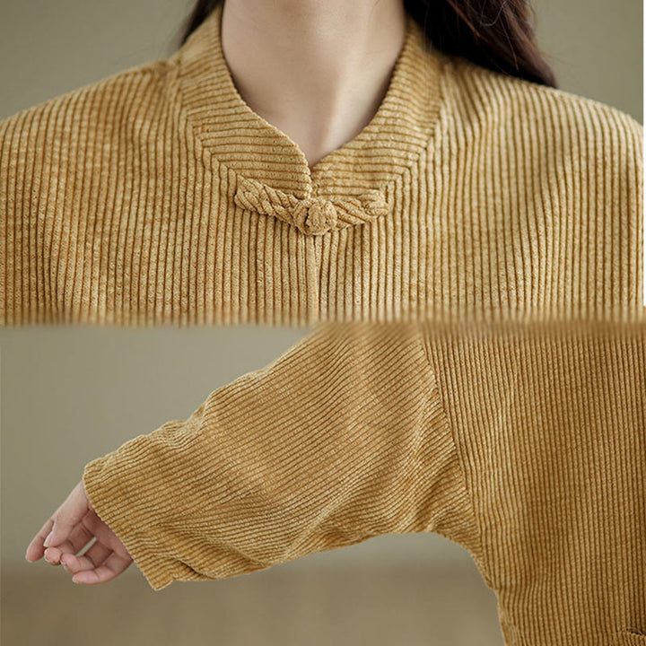 Giacca da donna in velluto a coste con bottoni a rana e collo alto Buddha Stones - image 8