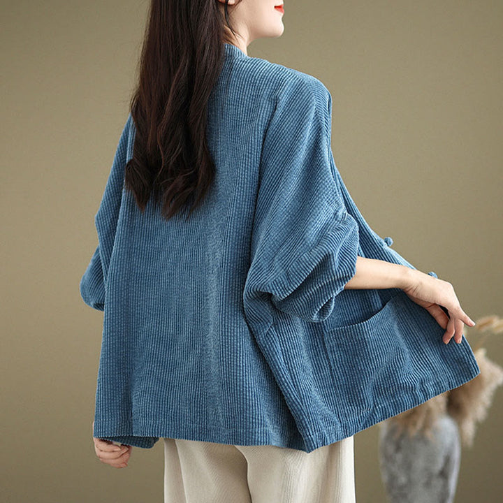 Giacca da donna in velluto a coste con bottoni a rana e collo alto Buddha Stones - image 16