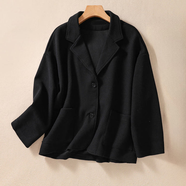 Giacca da donna in cotone con tasche e revers semplici Buddha Stones - Nero - US12, UK/AU16, EU44 (XL) - image 22